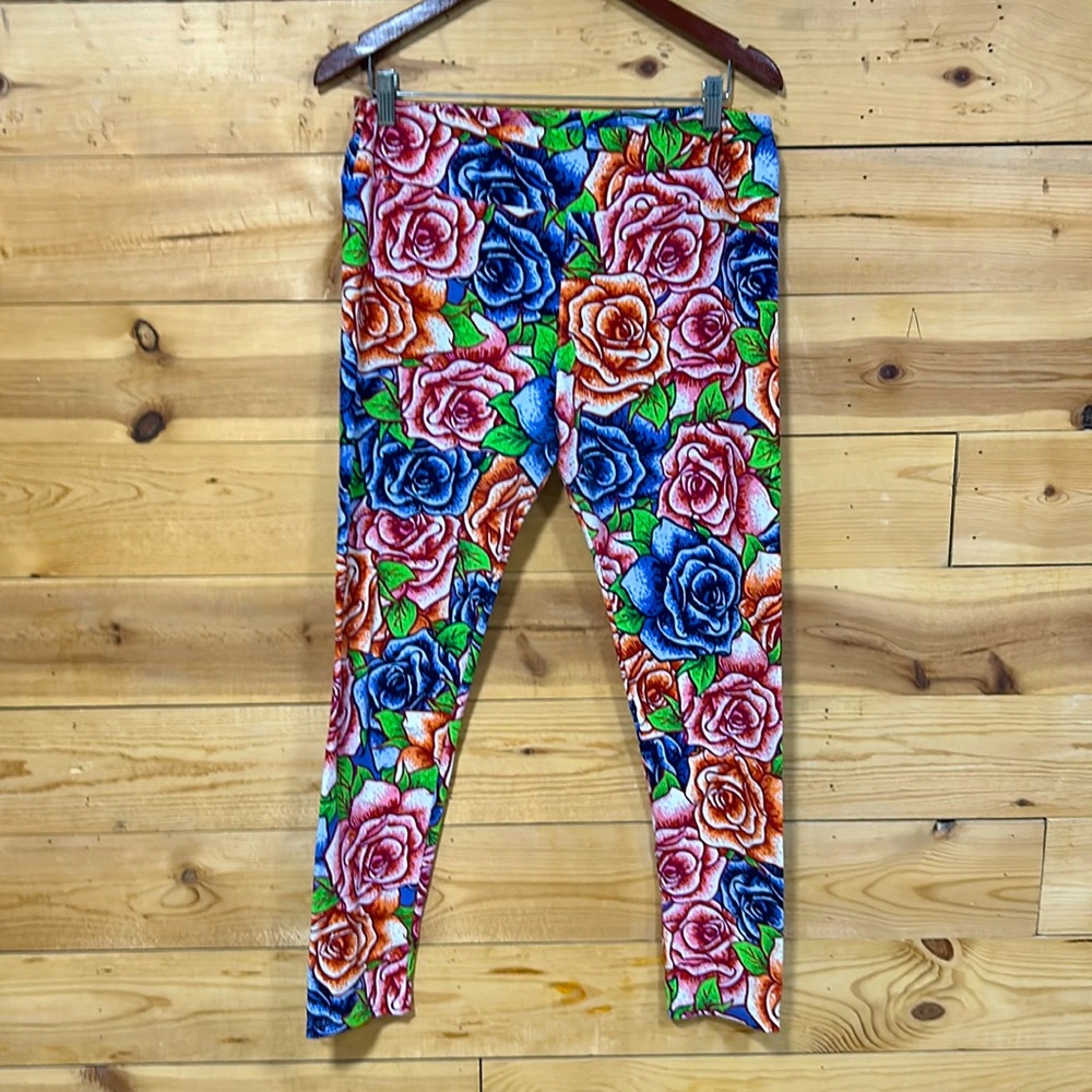 LuLaRoe TC tall curvy leggings floral rose print EUC Extra Large 12 24 16 18